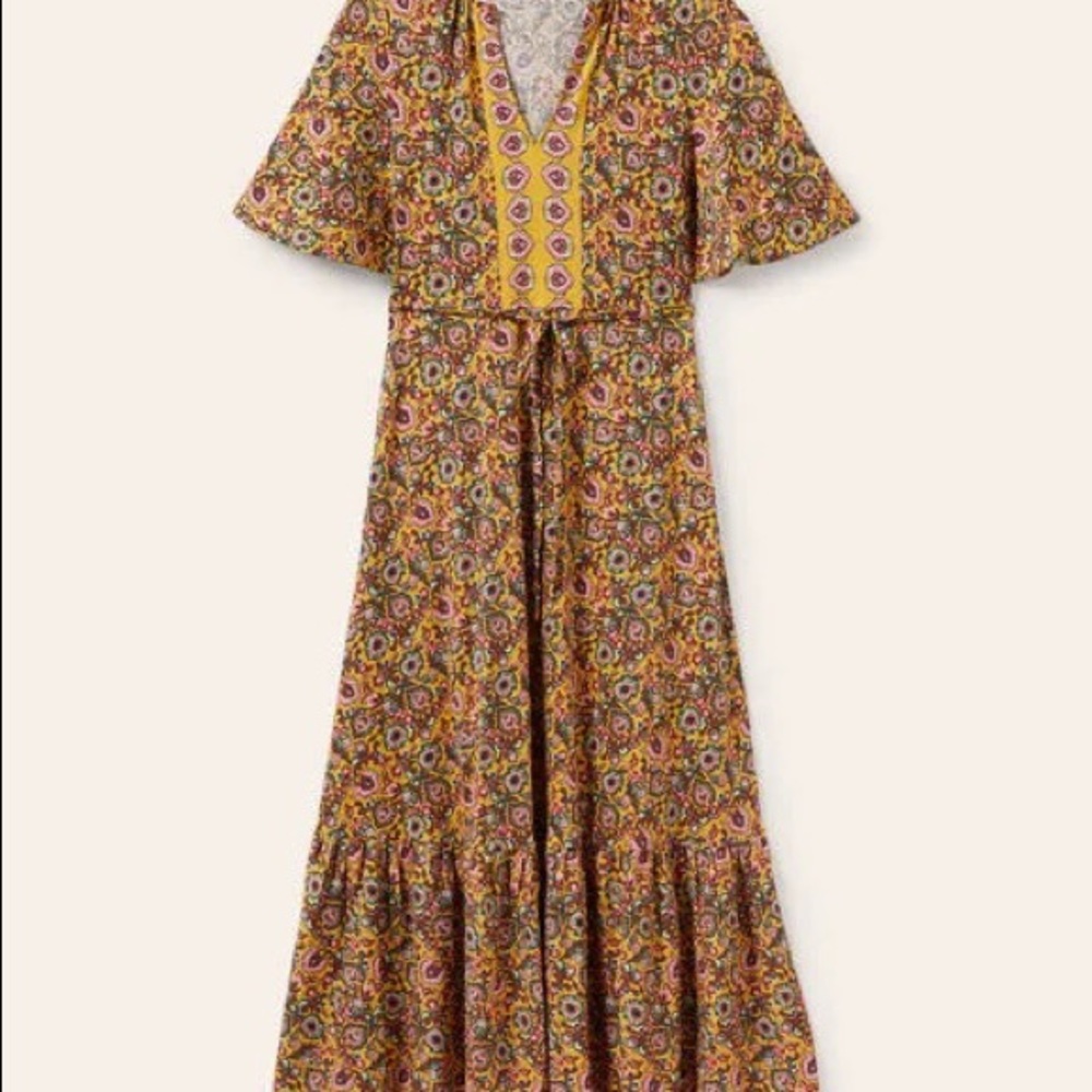 NEW BODEN Notch Neck Jersey Maxi Dress 12P Yellow Floral